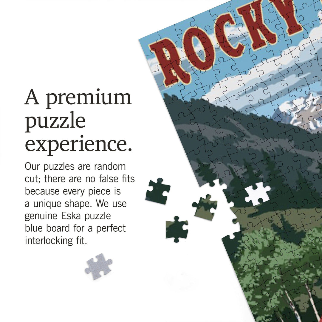 Rocky Mountain National Park, Retro Camper, Jigsaw Puzzle Puzzle Lantern Press 
