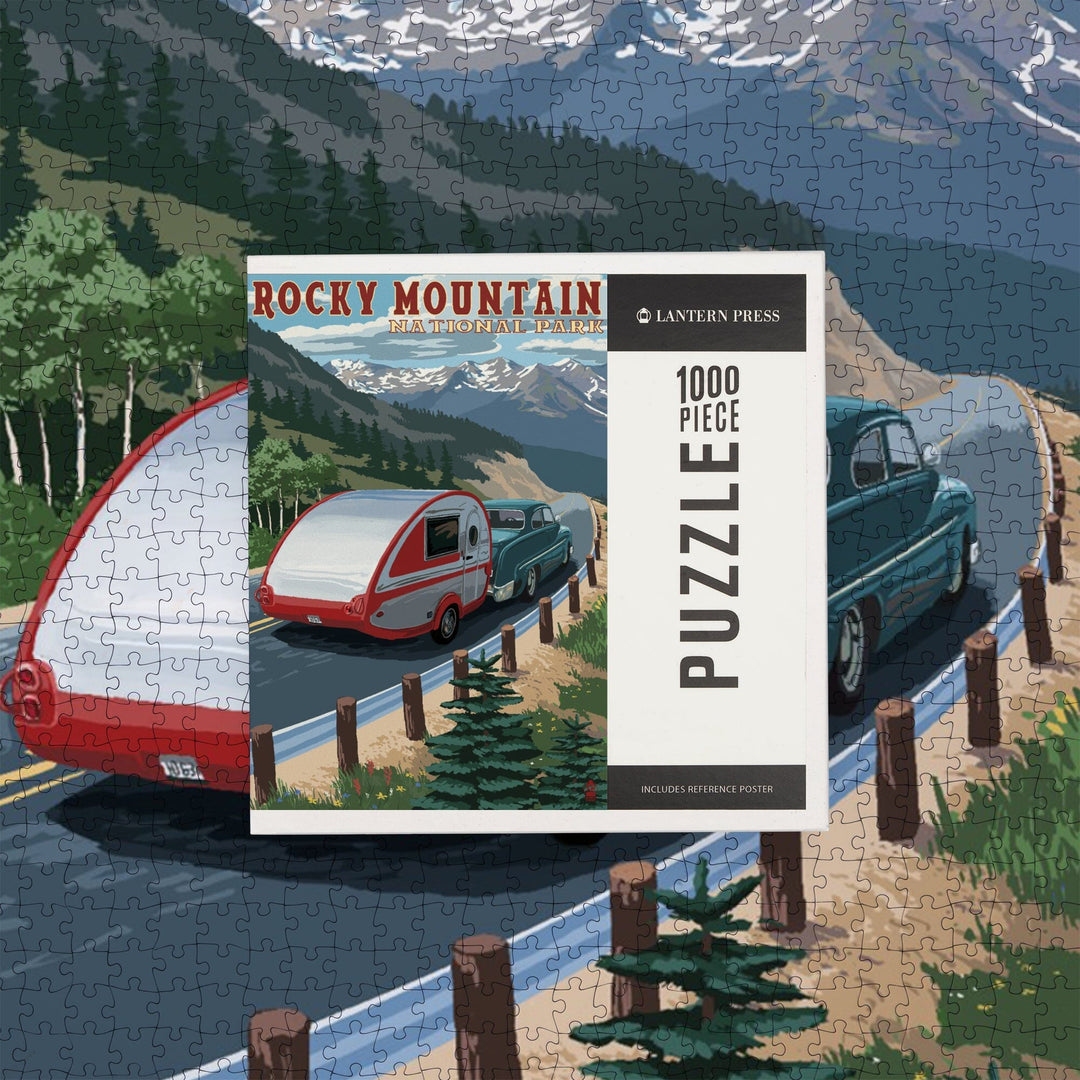 Rocky Mountain National Park, Retro Camper, Jigsaw Puzzle Puzzle Lantern Press 
