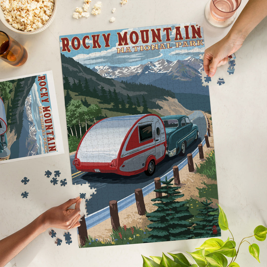 Rocky Mountain National Park, Retro Camper, Jigsaw Puzzle Puzzle Lantern Press 