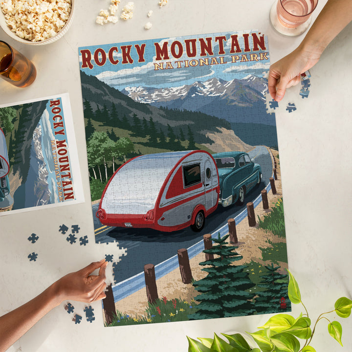 Rocky Mountain National Park, Retro Camper, Jigsaw Puzzle Puzzle Lantern Press 