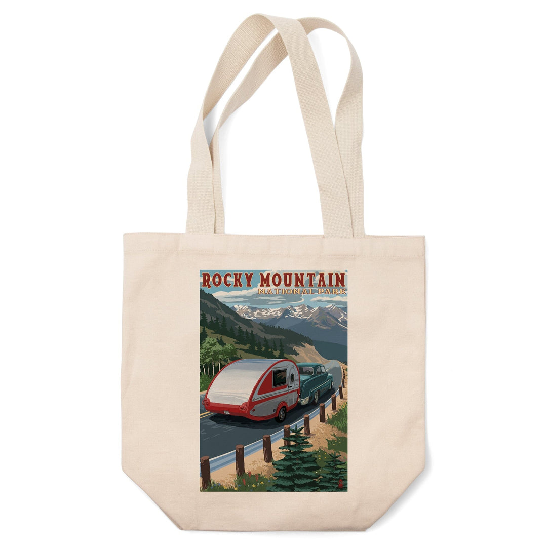 Rocky Mountain National Park, Retro Camper, Lantern Press Artwork, Tote Bag Totes Lantern Press 