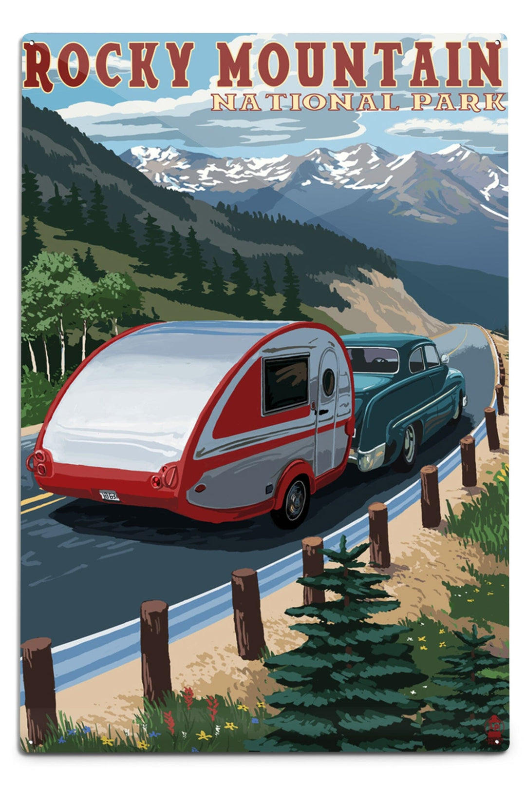 Rocky Mountain National Park, Retro Camper, Metal Signs Metal Lantern Press 12x18 Metal Sign 