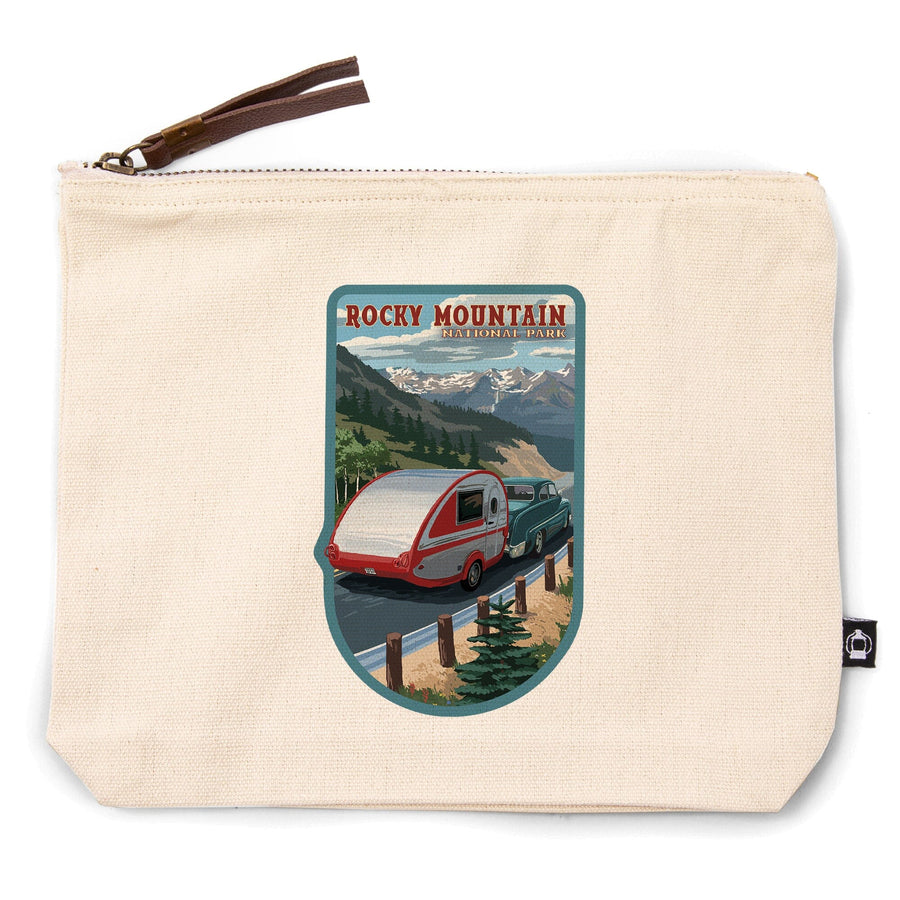 Rocky Mountain National Park, Retro Camper,, Organic Cotton Zipper Pouch, Go Bag Go Bag Lantern Press 