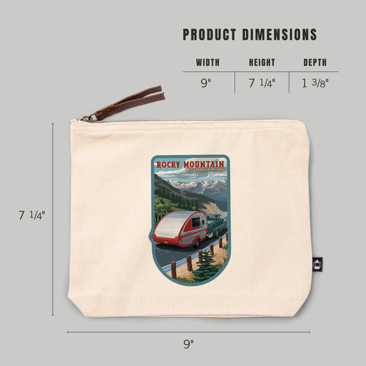 Rocky Mountain National Park, Retro Camper,, Organic Cotton Zipper Pouch, Go Bag Go Bag Lantern Press 