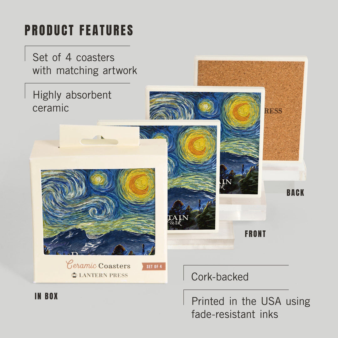 Rocky Mountain National Park, Starry Night, Coasters Coasters Lantern Press 