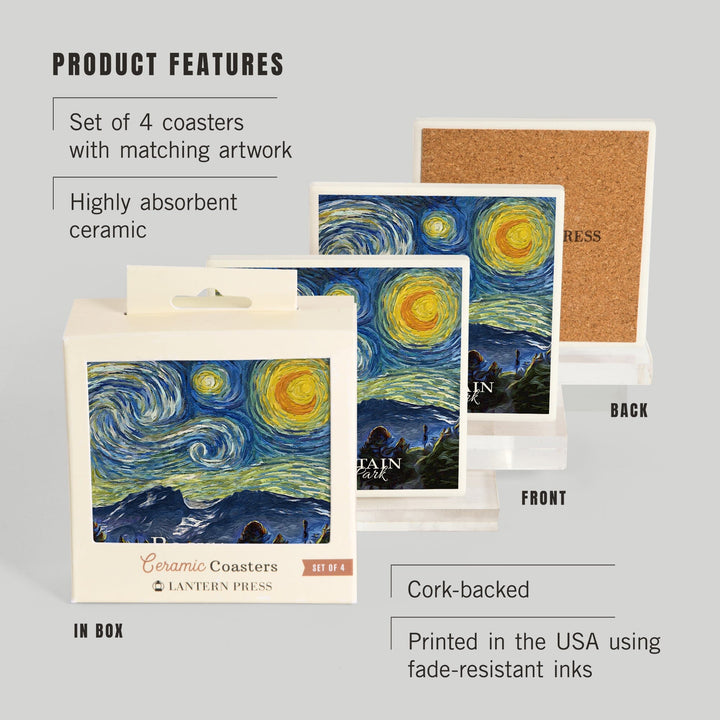 Rocky Mountain National Park, Starry Night, Coasters Coasters Lantern Press 