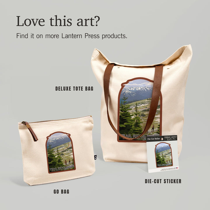 Rocky Mountain National Park, Trail Ridge Road and Hikers,, Organic Cotton Zipper Pouch, Go Bag Go Bag Lantern Press 