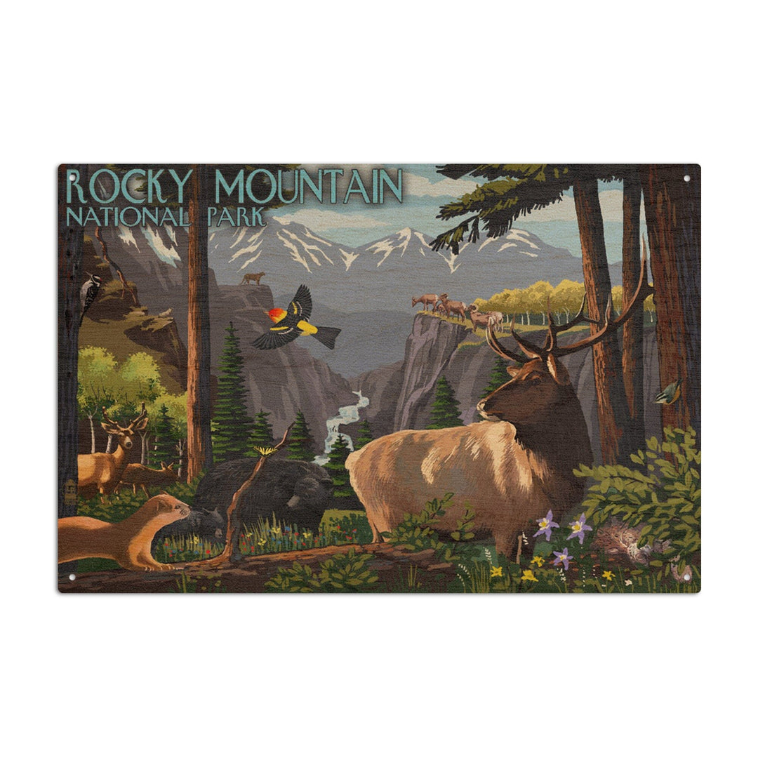 Rocky Mountain National Park, Wildlife Utopia, Lantern Press Artwork, Wood Signs and Postcards Wood Lantern Press 6x9 Wood Sign 