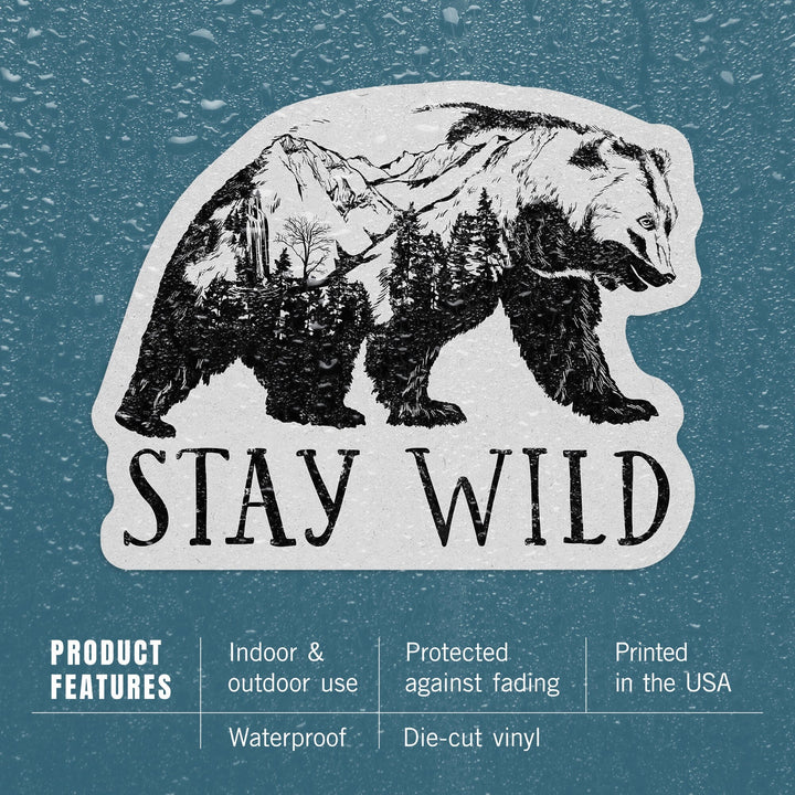 Rocky Mountains, Bear, Stay Wild, Vinyl Sticker Sticker Lantern Press 