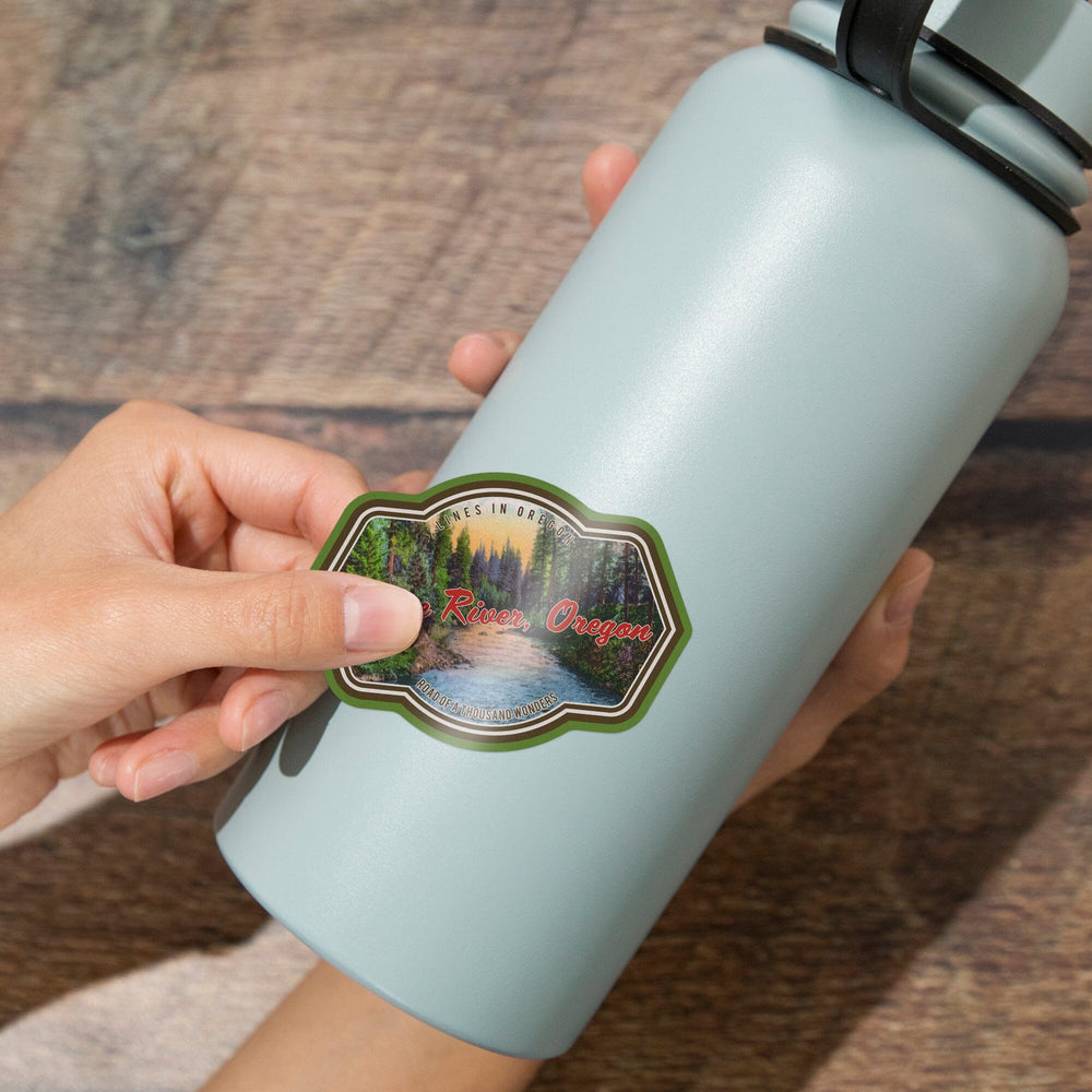 Rogue River, Oregon, Scenic View of the Rogue River, Contour, Vintage Artwork, Vinyl Sticker Sticker Lantern Press 