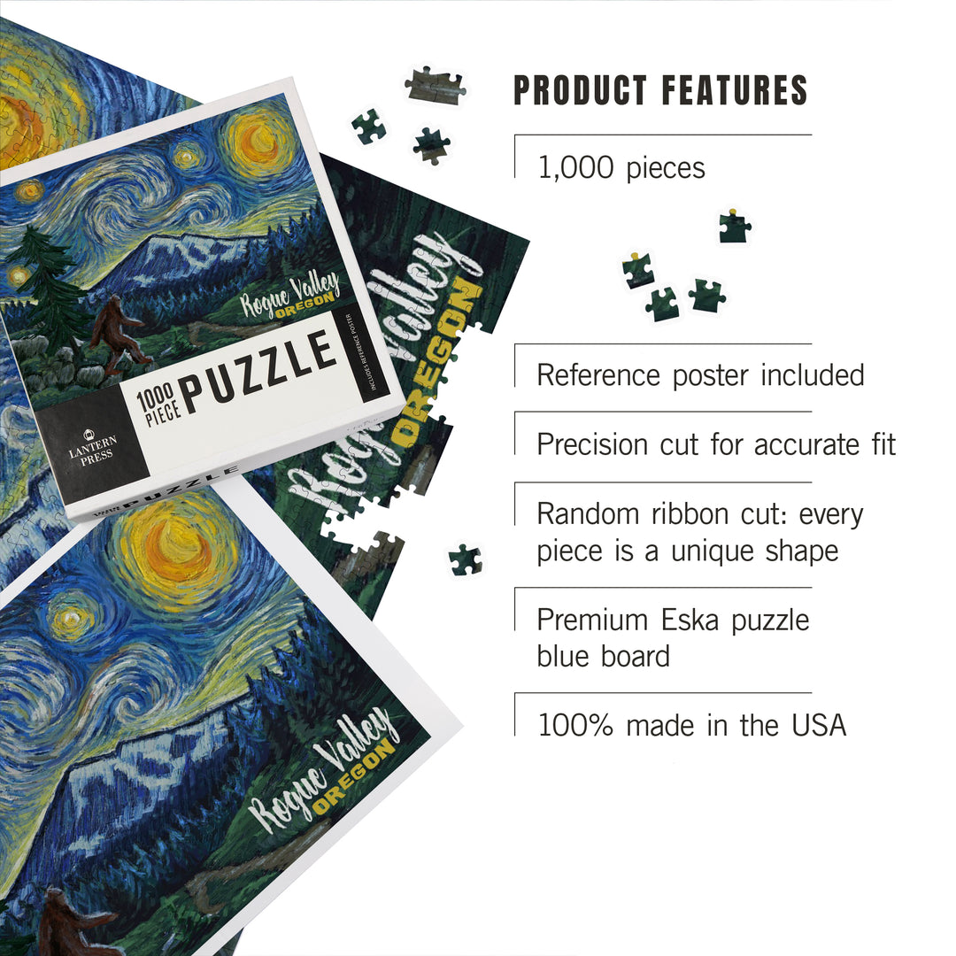Rogue Valley, Oregon, Bigfoot, Starry Night, Jigsaw Puzzle Puzzle Lantern Press 