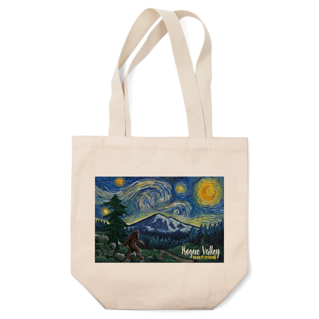 Rogue Valley, Oregon, Bigfoot, Starry Night, Lantern Press Artwork, Tote Bag Totes Lantern Press 