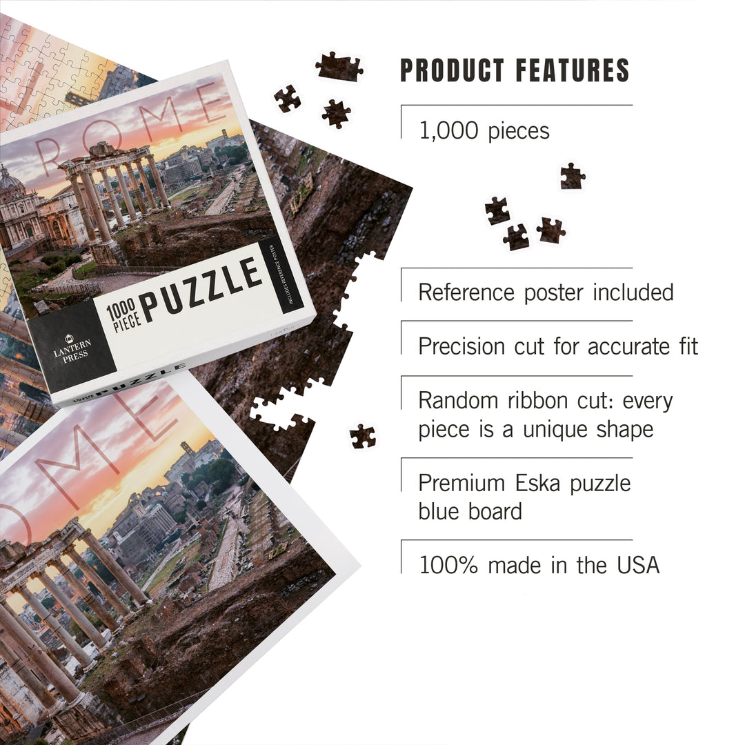 Rome, Italy, Roman Forum and Sunrise, Jigsaw Puzzle Puzzle Lantern Press 