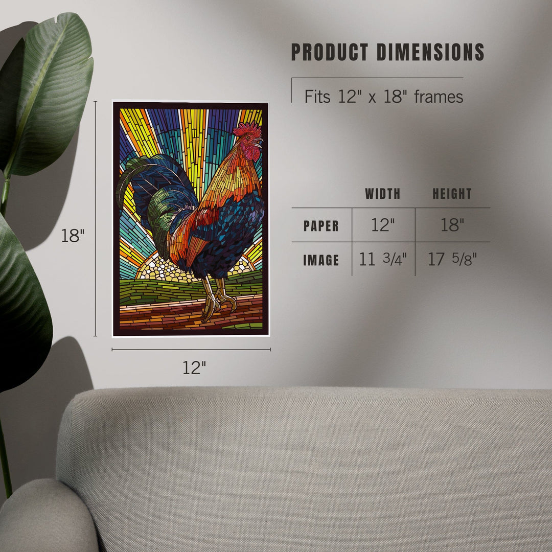 Rooster, Paper Mosaic, Art & Giclee Prints Art Lantern Press 