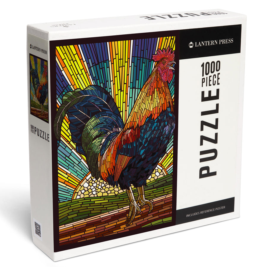 Rooster, Paper Mosaic, Jigsaw Puzzle Puzzle Lantern Press 