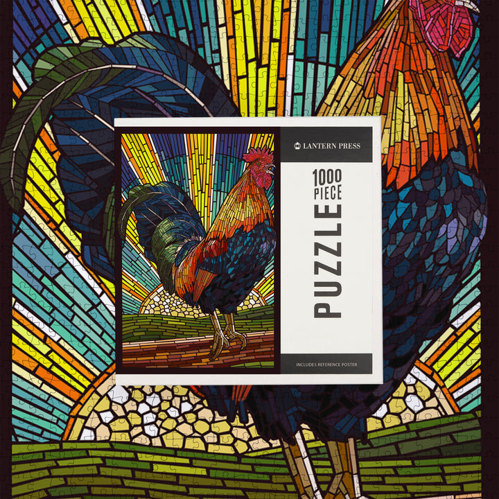 Rooster, Paper Mosaic, Jigsaw Puzzle Puzzle Lantern Press 