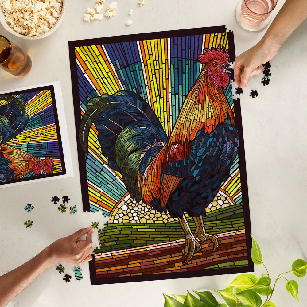 Rooster, Paper Mosaic, Jigsaw Puzzle Puzzle Lantern Press 