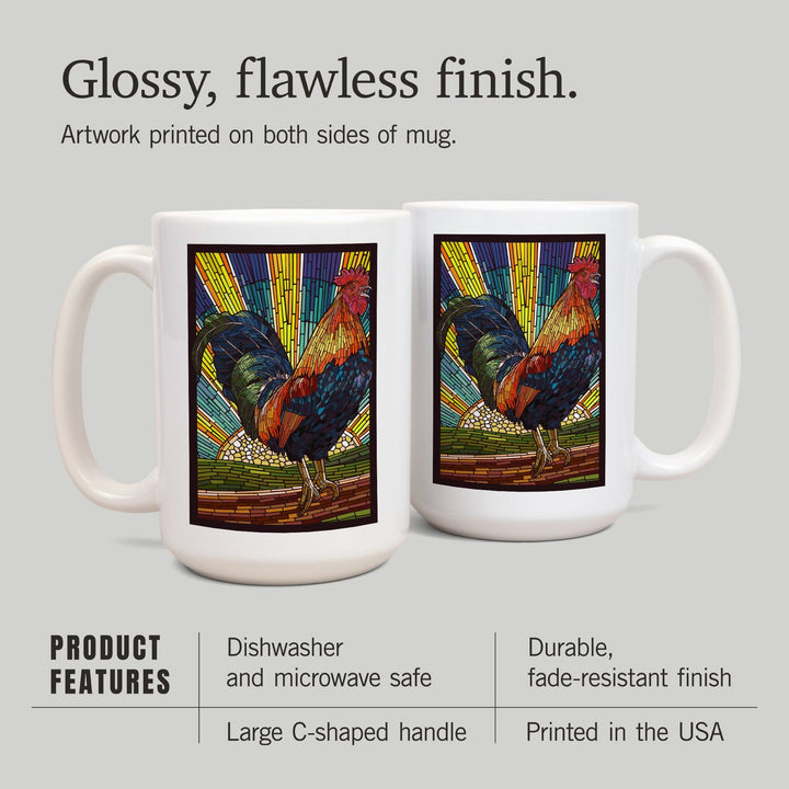 Rooster, Paper Mosaic, Lantern Press Artwork, Ceramic Mug Mugs Lantern Press 