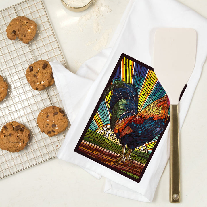 Rooster, Paper Mosaic, Organic Cotton Kitchen Tea Towels Kitchen Lantern Press 