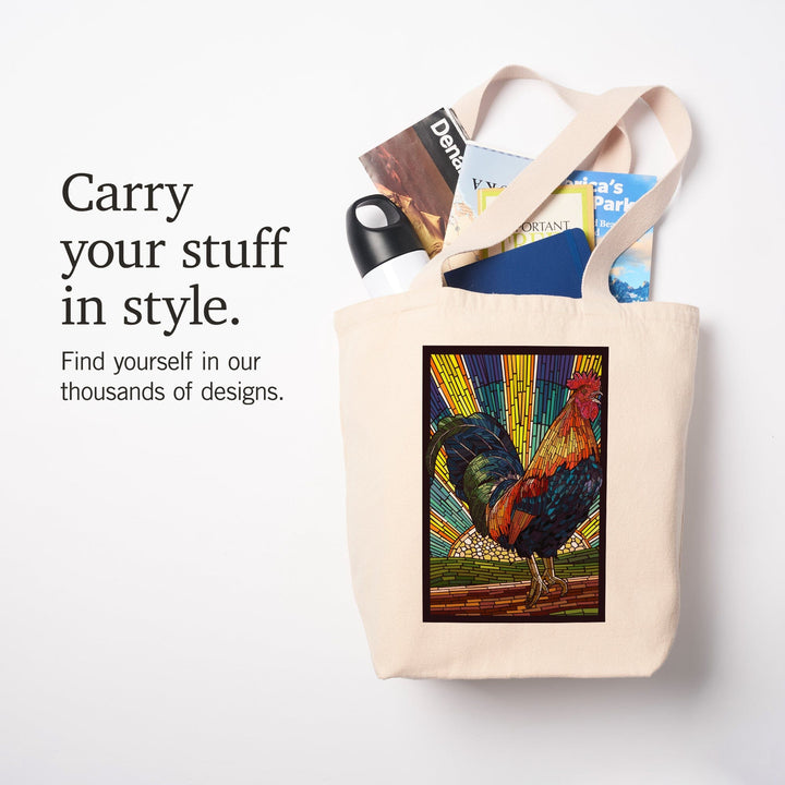 Rooster, Paper Mosaic, Tote Bag Totes Lantern Press 