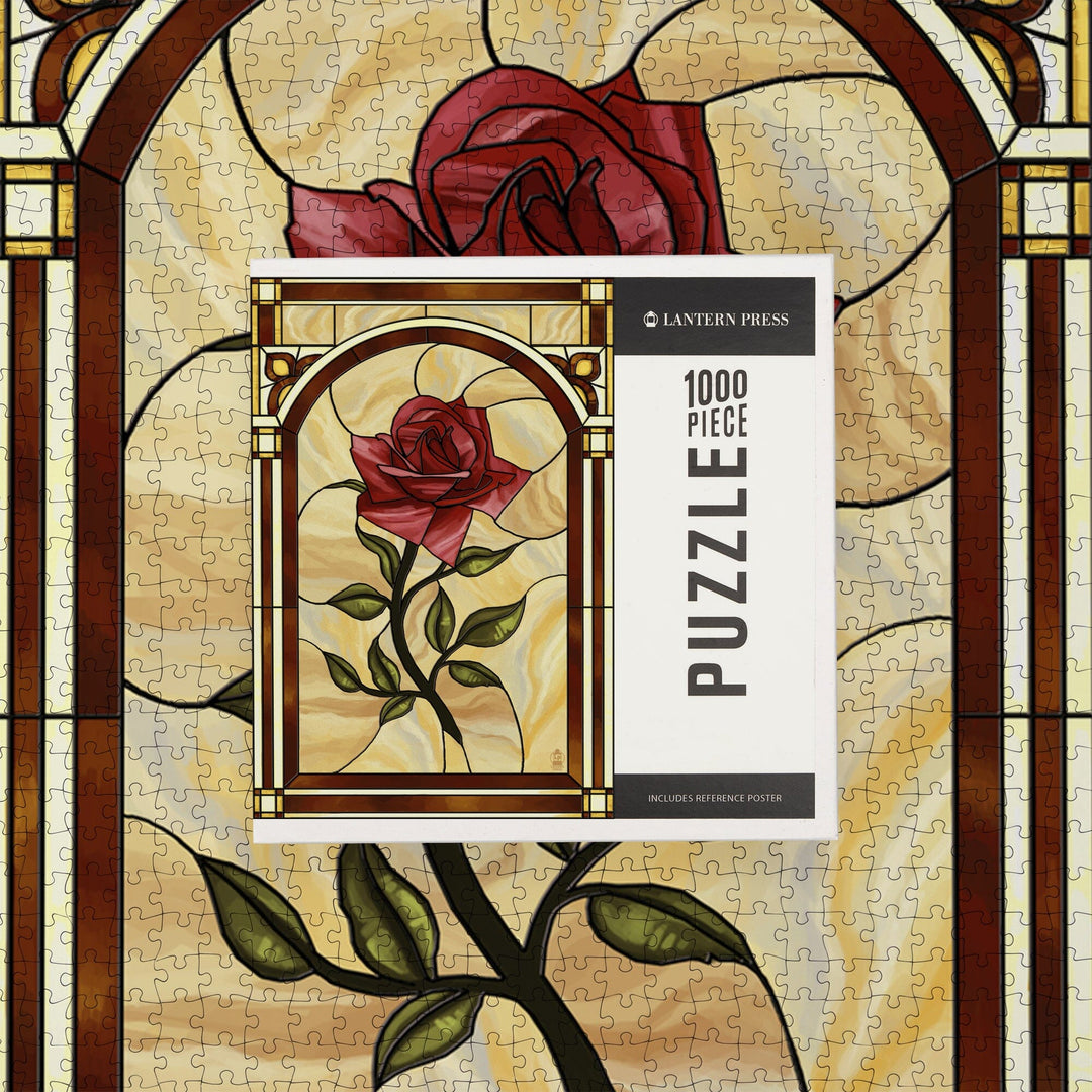Rose Stained Glass, Jigsaw Puzzle Puzzle Lantern Press 