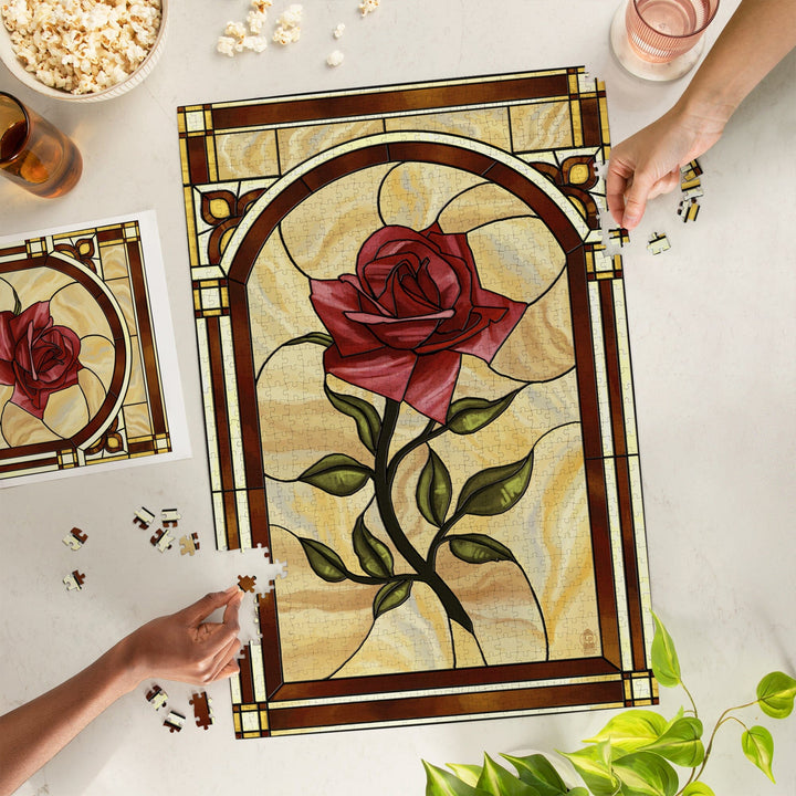 Rose Stained Glass, Jigsaw Puzzle Puzzle Lantern Press 