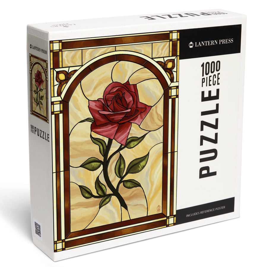 Rose Stained Glass, Jigsaw Puzzle Puzzle Lantern Press 