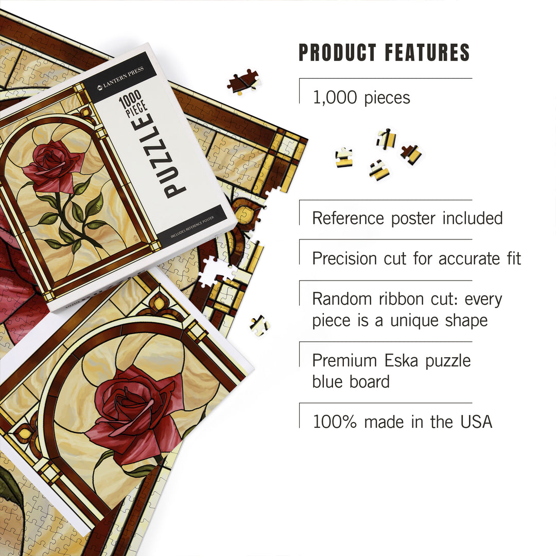 Rose Stained Glass, Jigsaw Puzzle Puzzle Lantern Press 