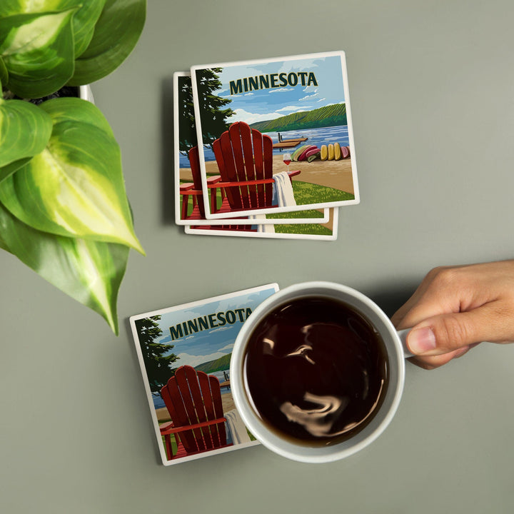 Roseville, Minnesota, Painterly, Lake Shore, Coasters Coasters Lantern Press 