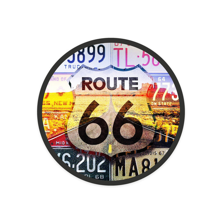 Route 66, License Plates, Highway Road, Contour, Vinyl Sticker Sticker Lantern Press 