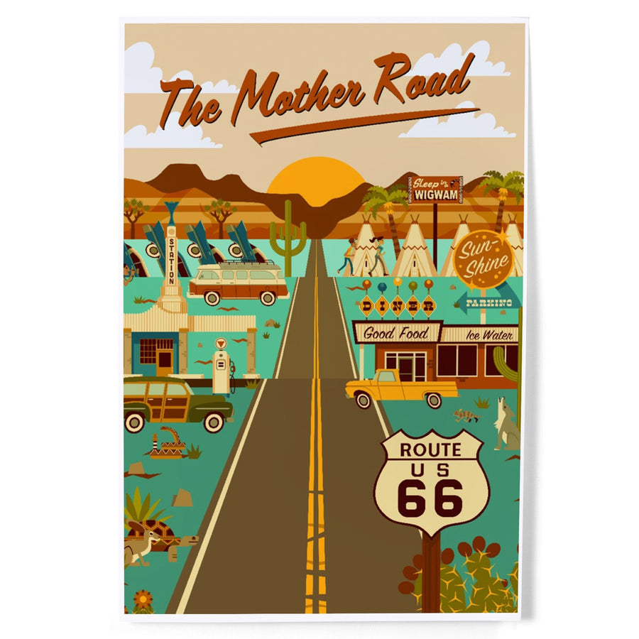 Route 66, Mother Road, Geometric, Art & Giclee Prints Art Lantern Press 