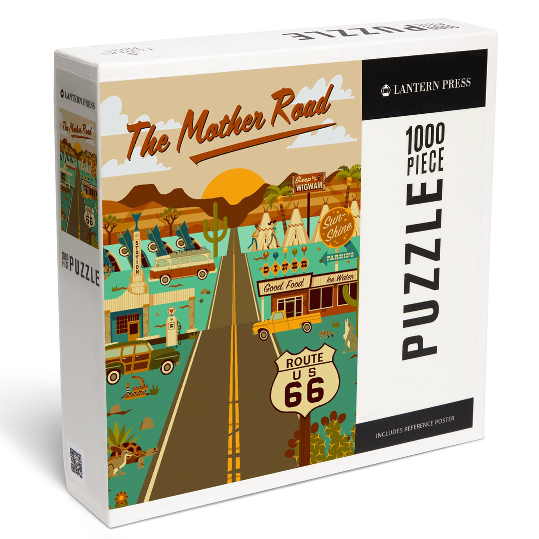 Route 66, Mother Road, Geometric, Jigsaw Puzzle Puzzle Lantern Press 
