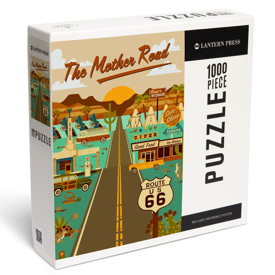 Route 66, Mother Road, Geometric, Jigsaw Puzzle Puzzle Lantern Press 