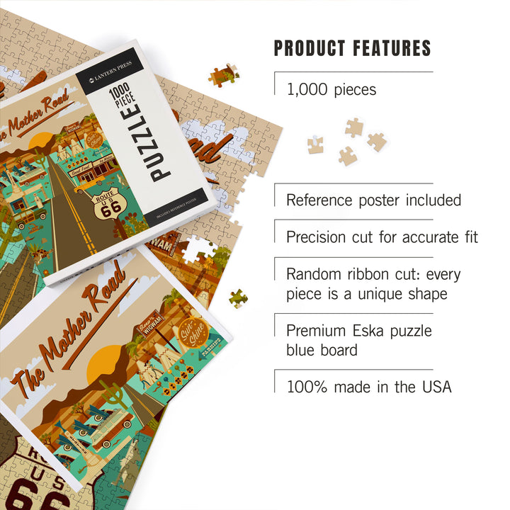Route 66, Mother Road, Geometric, Jigsaw Puzzle Puzzle Lantern Press 