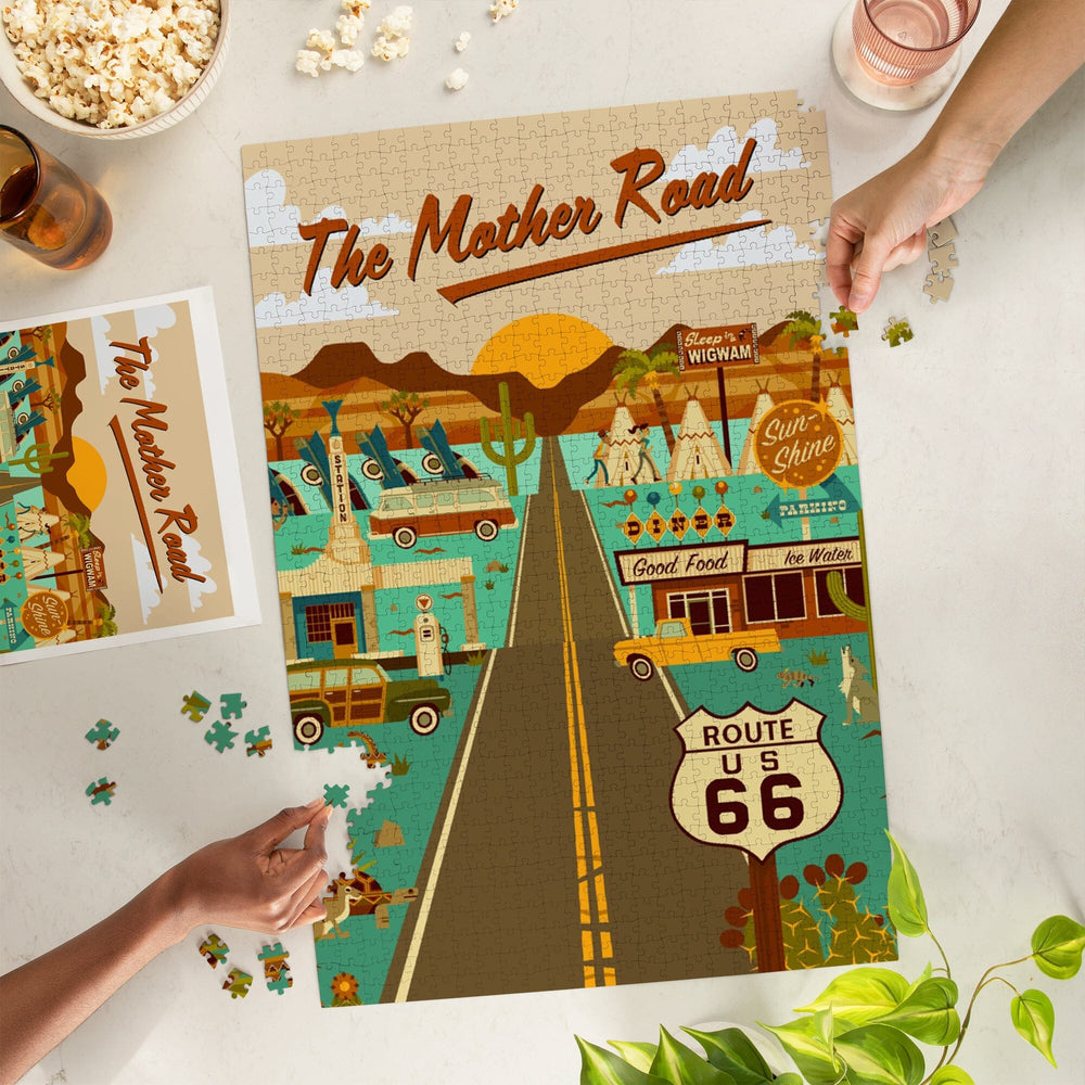 Route 66, Mother Road, Geometric, Jigsaw Puzzle Puzzle Lantern Press 