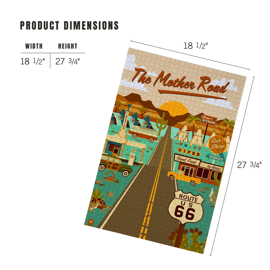 Route 66, Mother Road, Geometric, Jigsaw Puzzle Puzzle Lantern Press 