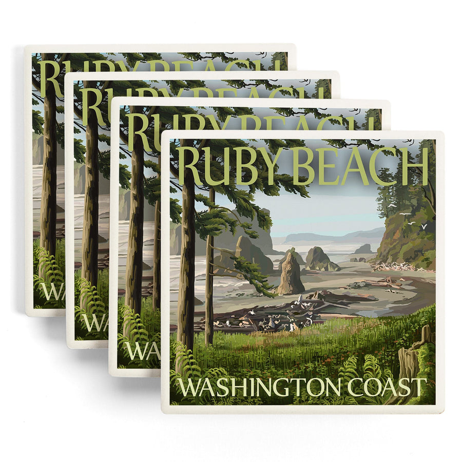 Ruby Beach, Washington Coast, Lantern Press Artwork, Coaster Set Coasters Lantern Press 