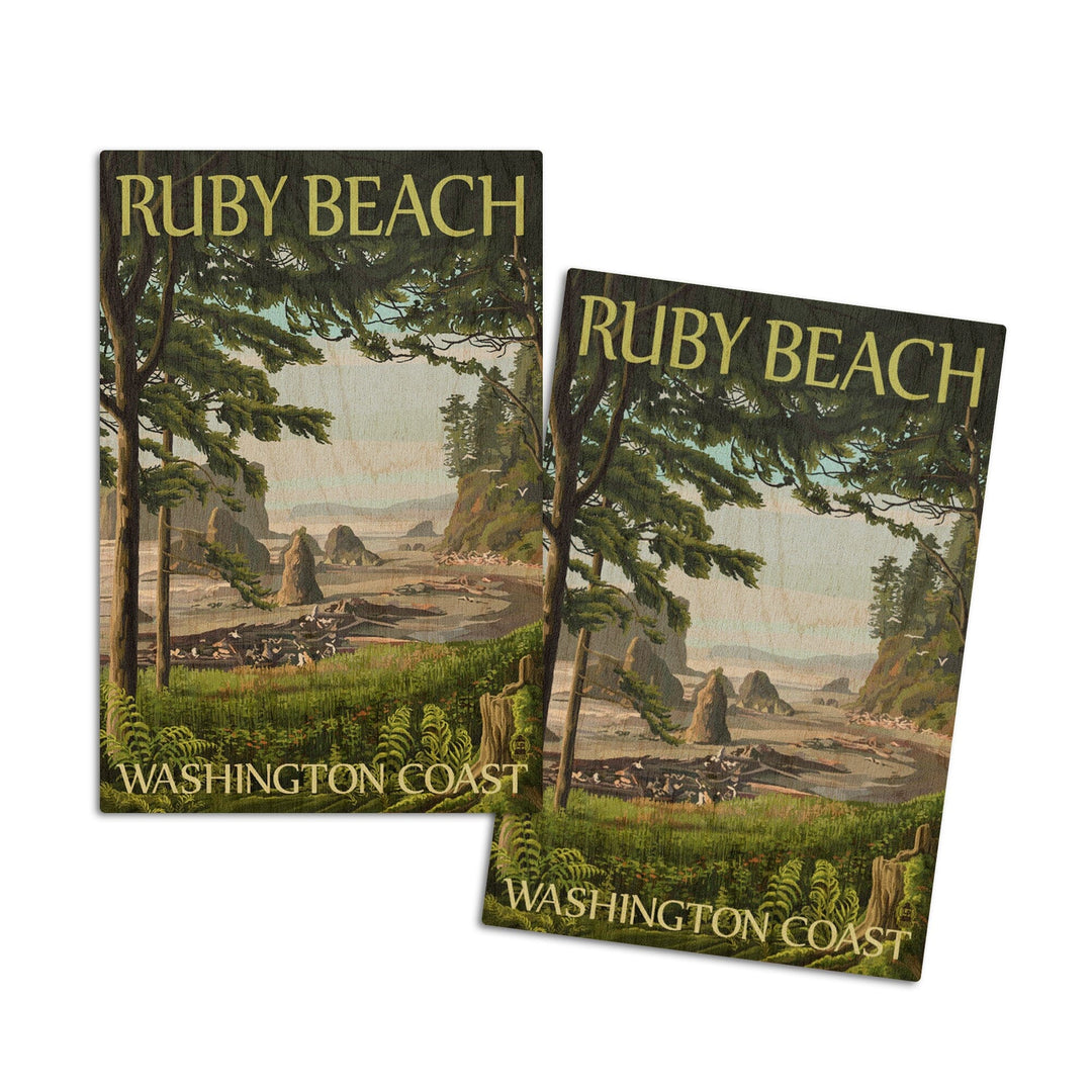 Ruby Beach, Washington Coast, Lantern Press Artwork, Wood Signs and Postcards Wood Lantern Press 4x6 Wood Postcard Set 