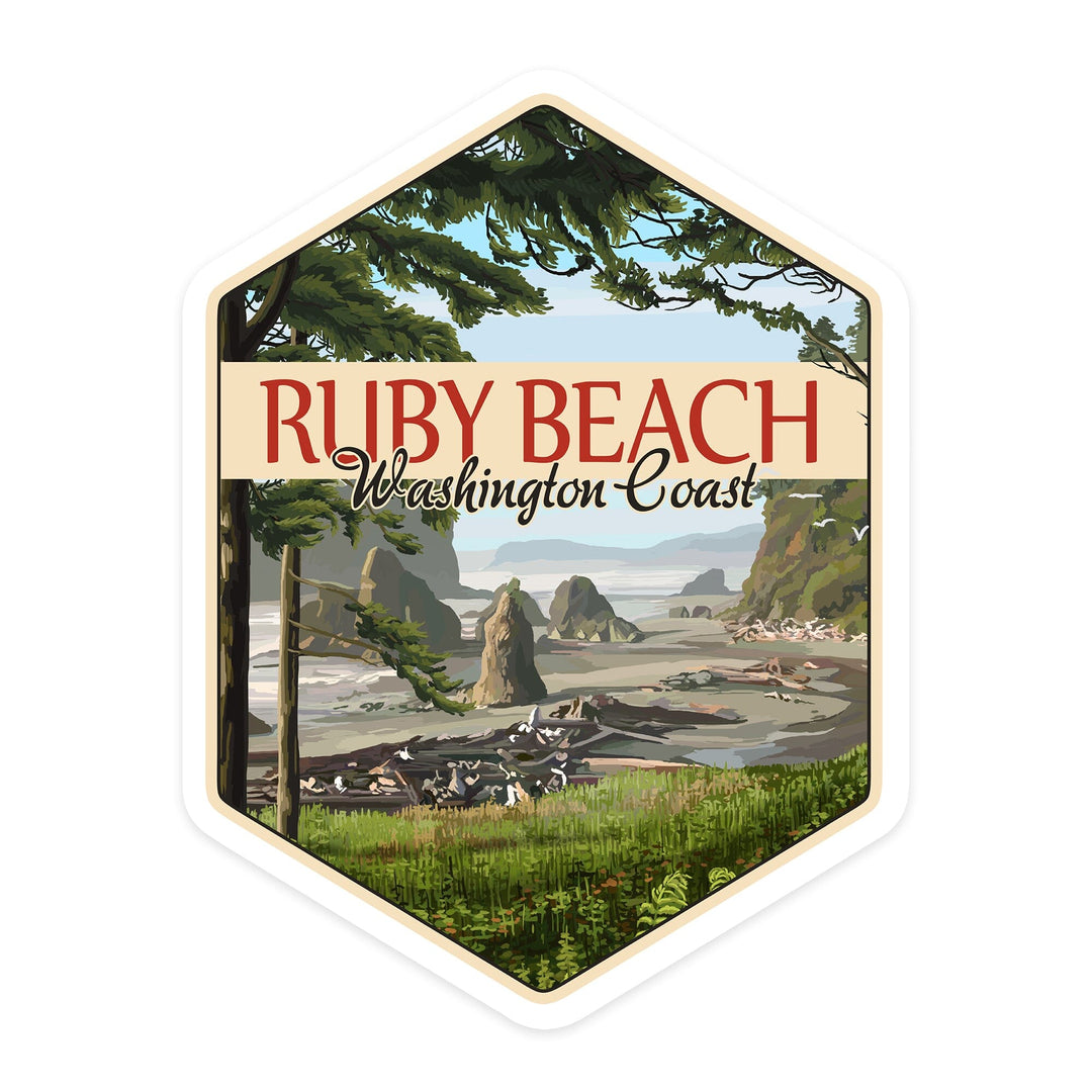 Ruby Beach, Washington, Washington Coast, Contour, Lantern Press Artwork, Vinyl Sticker Sticker Lantern Press 