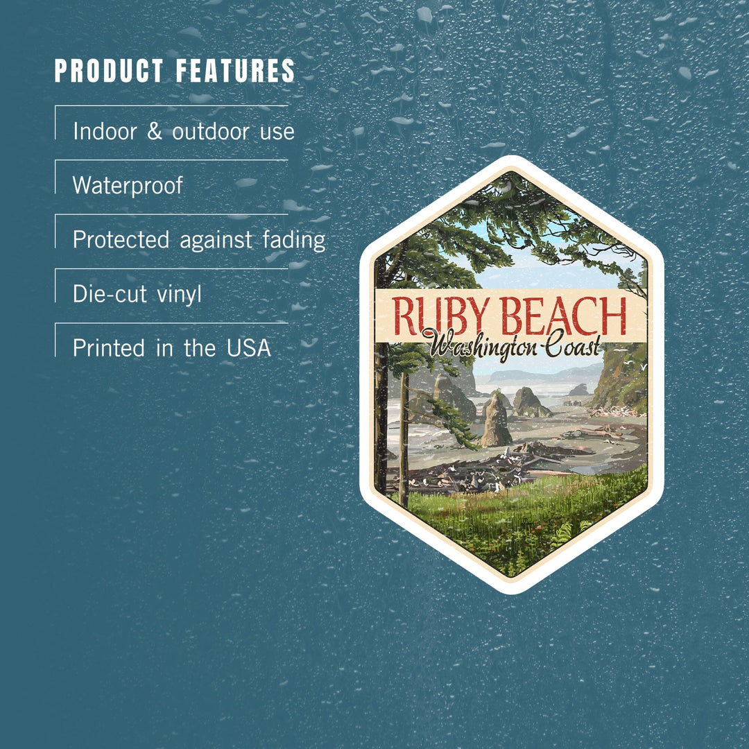 Ruby Beach, Washington, Washington Coast, Contour, Lantern Press Artwork, Vinyl Sticker Sticker Lantern Press 