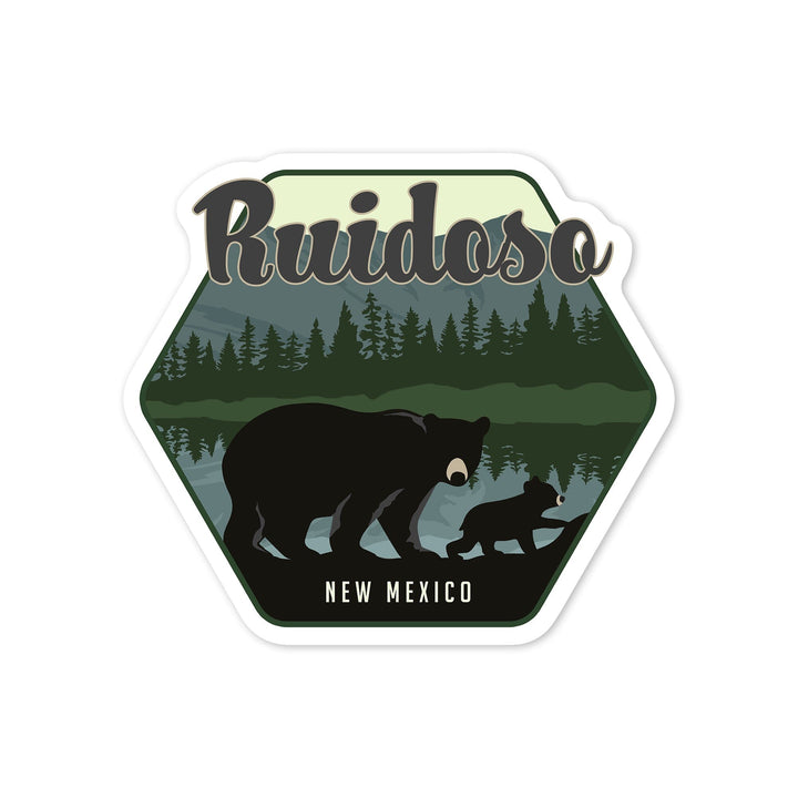 Ruidoso, New Mexico, Black Bear & Cub, Contour, Lantern Press Artwork, Vinyl Sticker Sticker Lantern Press 