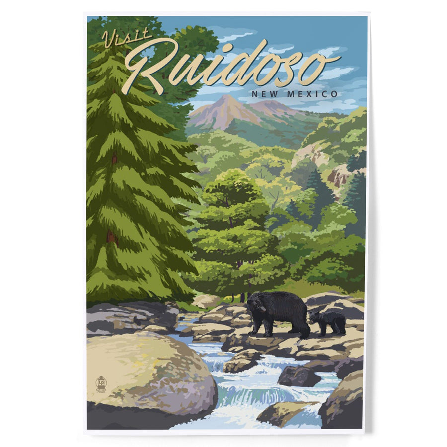 Ruidoso, New Mexico, Black Bears and Stream, Art & Giclee Prints Art Lantern Press 