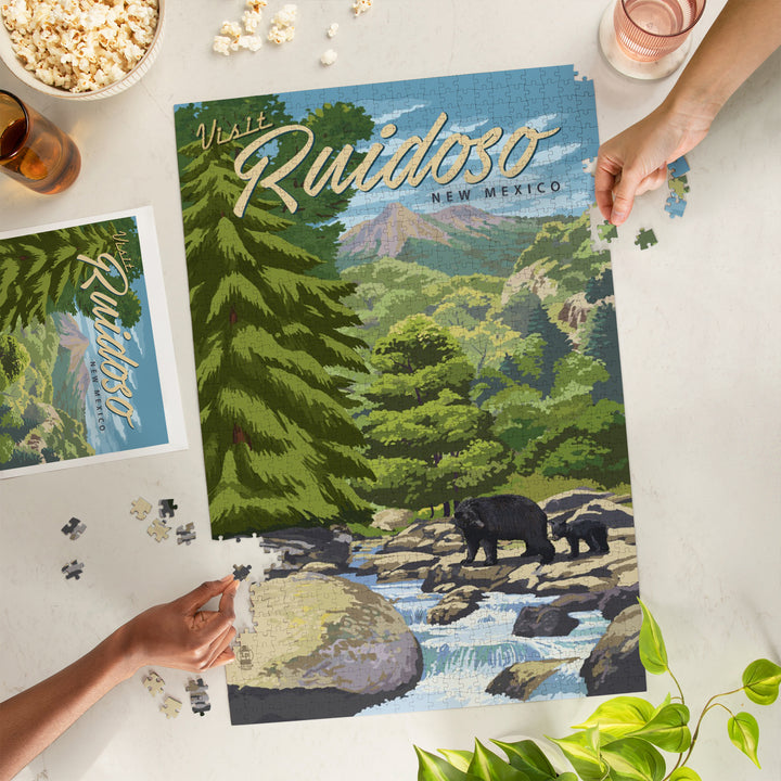 Ruidoso, New Mexico, Black Bears and Stream, Jigsaw Puzzle Puzzle Lantern Press 