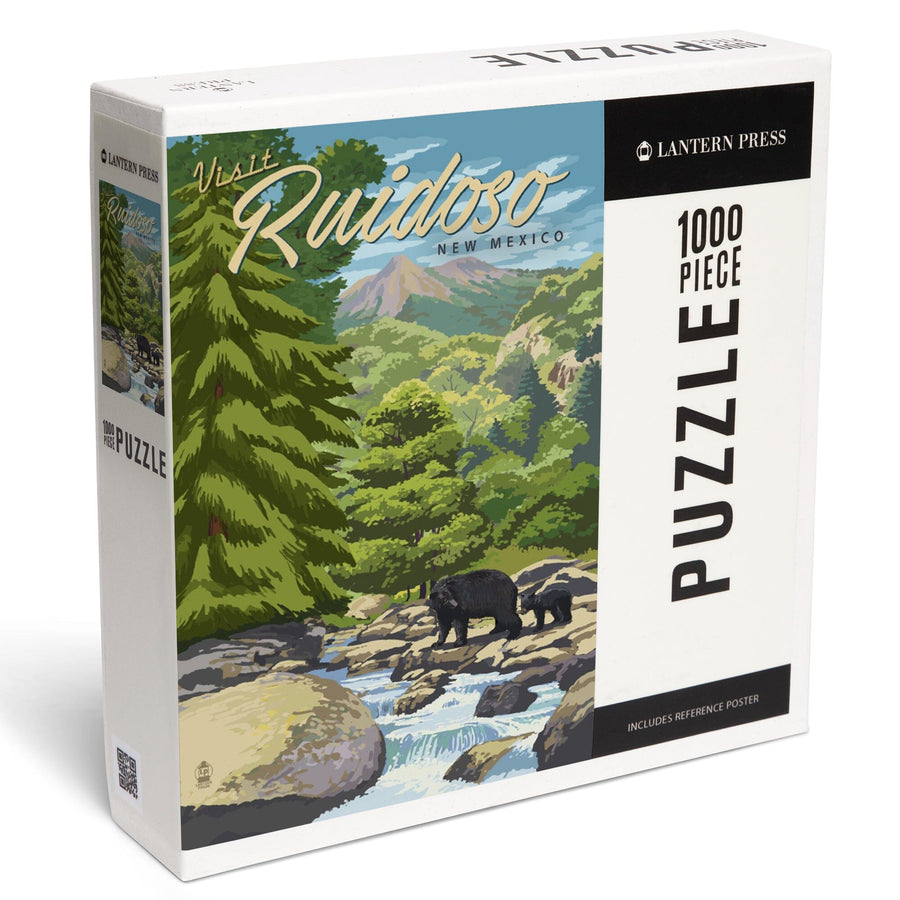 Ruidoso, New Mexico, Black Bears and Stream, Jigsaw Puzzle Puzzle Lantern Press 
