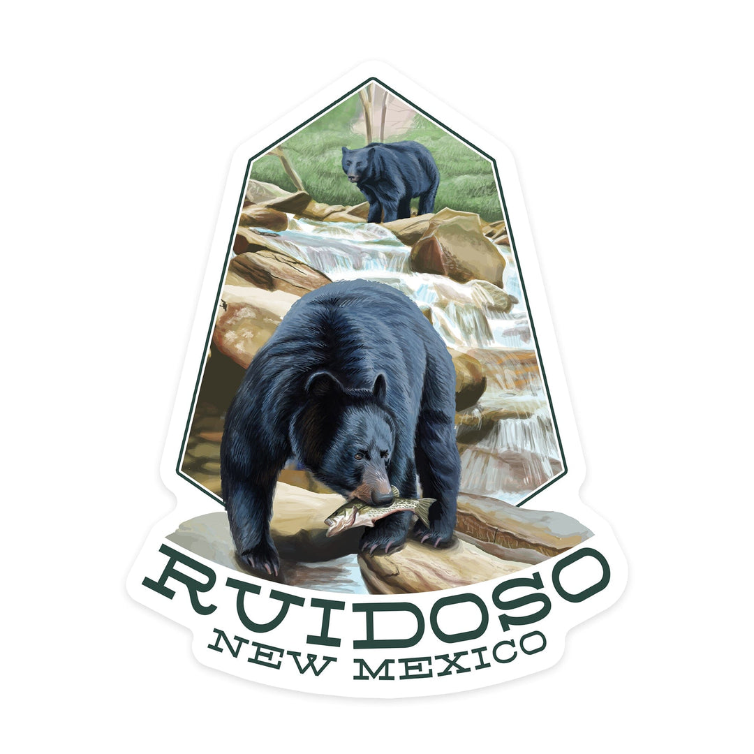 Ruidoso, New Mexico, Black Bears Fishing, Contour, Vinyl Sticker Sticker Lantern Press 