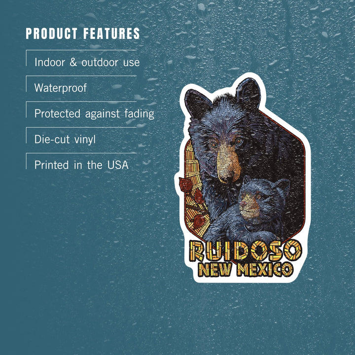 Ruidoso, New Mexico, Black Bears, Paper Mosaic, Contour, Lantern Press Artwork, Vinyl Sticker Sticker Lantern Press 