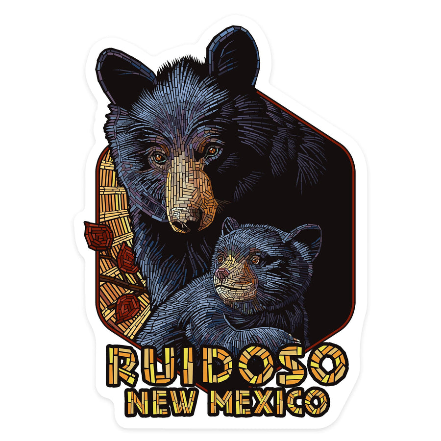 Ruidoso, New Mexico, Black Bears, Paper Mosaic, Contour, Lantern Press Artwork, Vinyl Sticker Sticker Lantern Press 