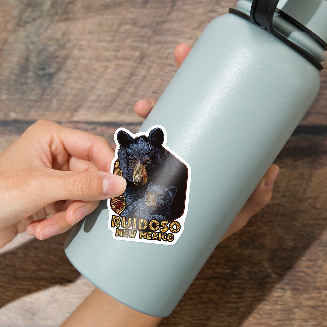 Ruidoso, New Mexico, Black Bears, Paper Mosaic, Contour, Lantern Press Artwork, Vinyl Sticker Sticker Lantern Press 