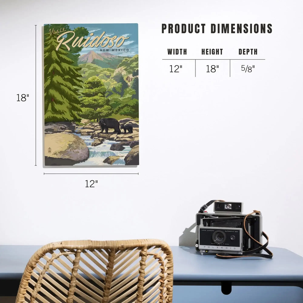 Ruidoso, New Mexico, Black Bears & Stream, Lantern Press Artwork, Wood Signs and Postcards Wood Lantern Press 
