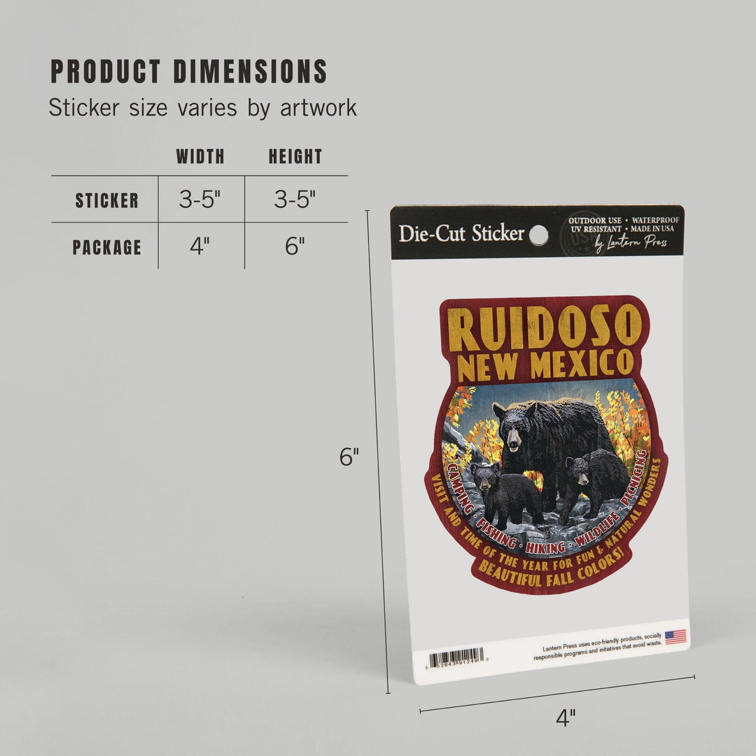 Ruidoso, New Mexico, Black Bears, Vintage Sign, Contour, Vinyl Sticker Sticker Lantern Press 